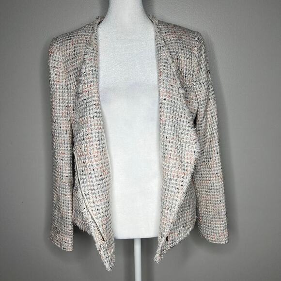 MNG by Mango Women's Tweed Speckled Blazer Coat Jacket Size 8 Asymmetrical Zip - Picture 7 of 12